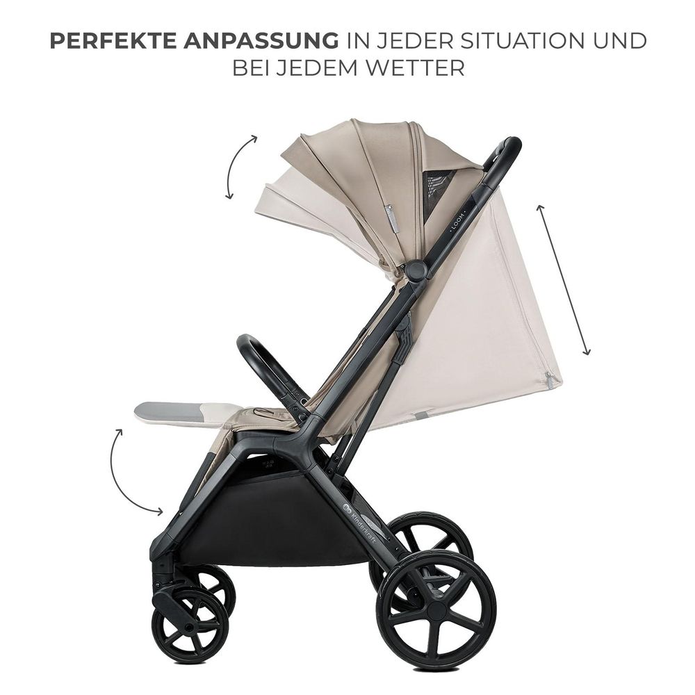 Kinderkraft LOOM – Leichter Buggy bis 27 kg, große pannensichere Räder, kompakt faltbar, wendig & reisetauglich, Beige