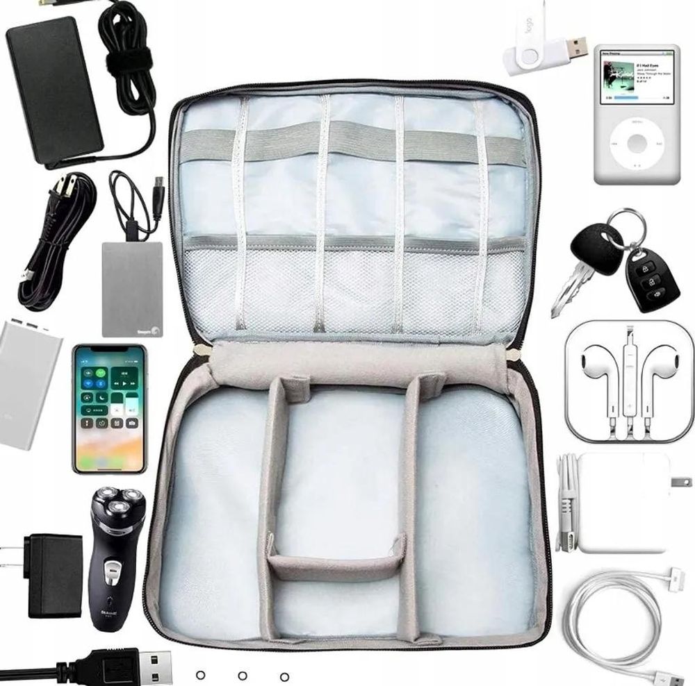 Reisetasche - Ladekabel Organizer - Ordnung und Schutz - Elektronik Zubehör - Unterwegs Organisiert - Wasserdicht - Grau