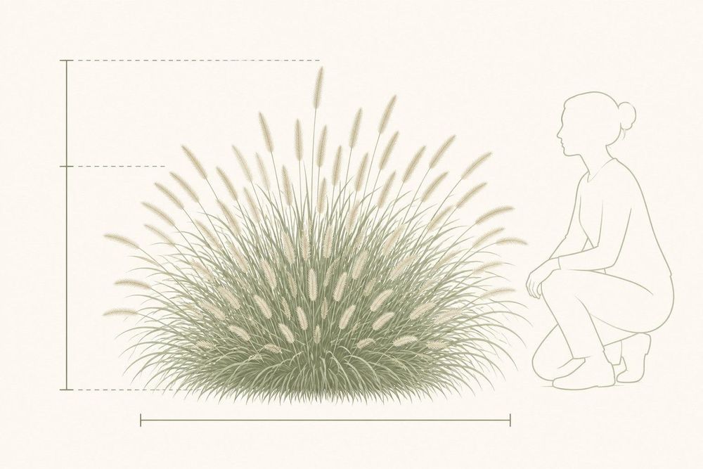 Infografik-Stil: Horst mit dezenten Maßlinien, kniende Person als Maßstab, ohne Text.
