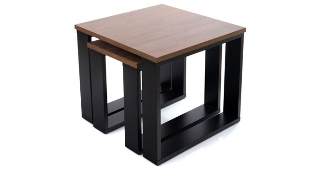 Lehmann Couchtisch 2er Set in 2 Größen für das Wohnzimmer, mit Holzplatte und schwarzem Gestell