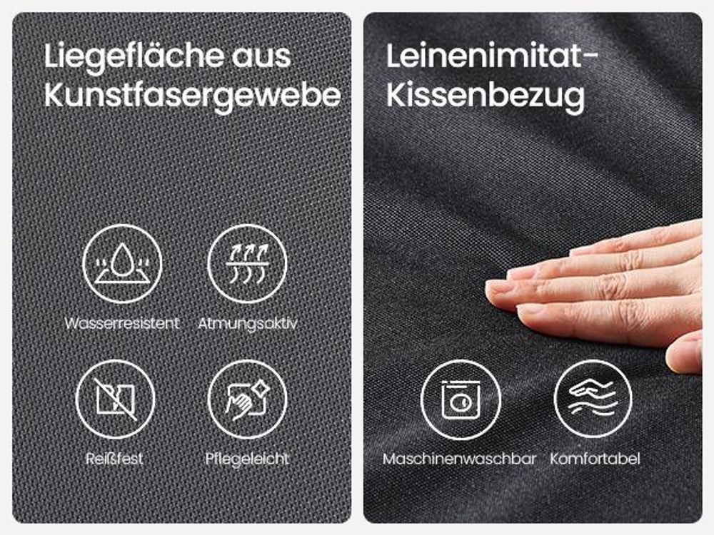 SONGMICS Gartenliege, 3 cm dick Auflage, Rückenlehne verstellbar schwarz
