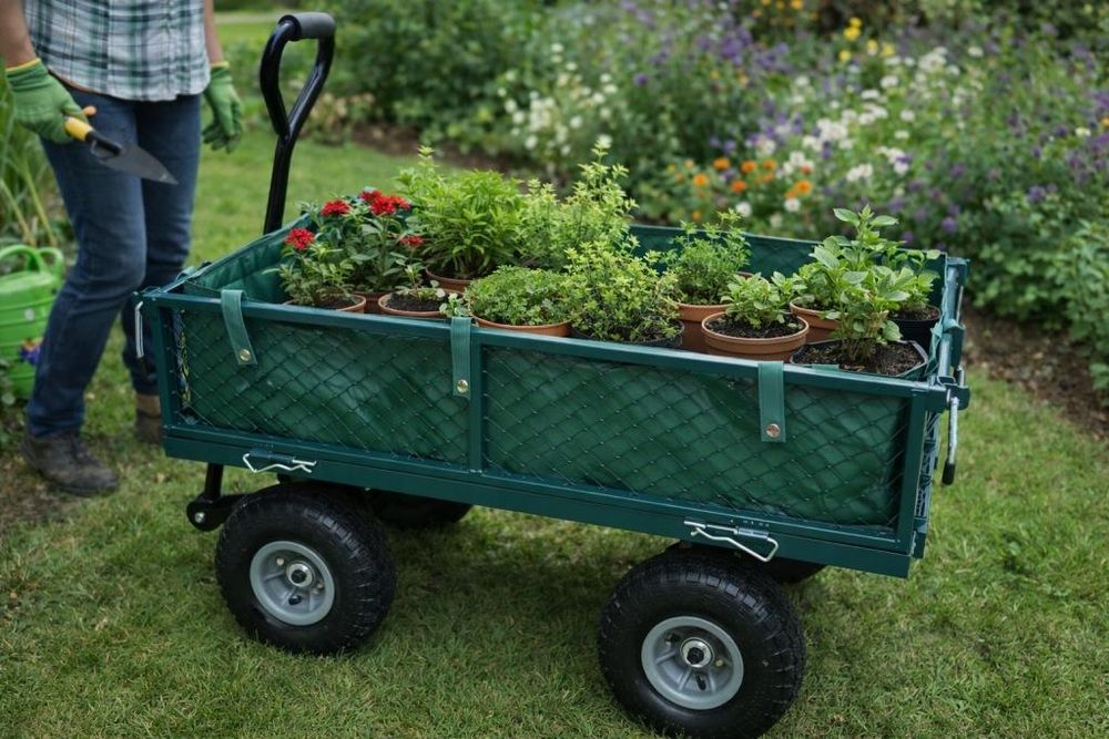 Wózek ogrodowy transportowy rozkładany 100 l 200 kg pompowan