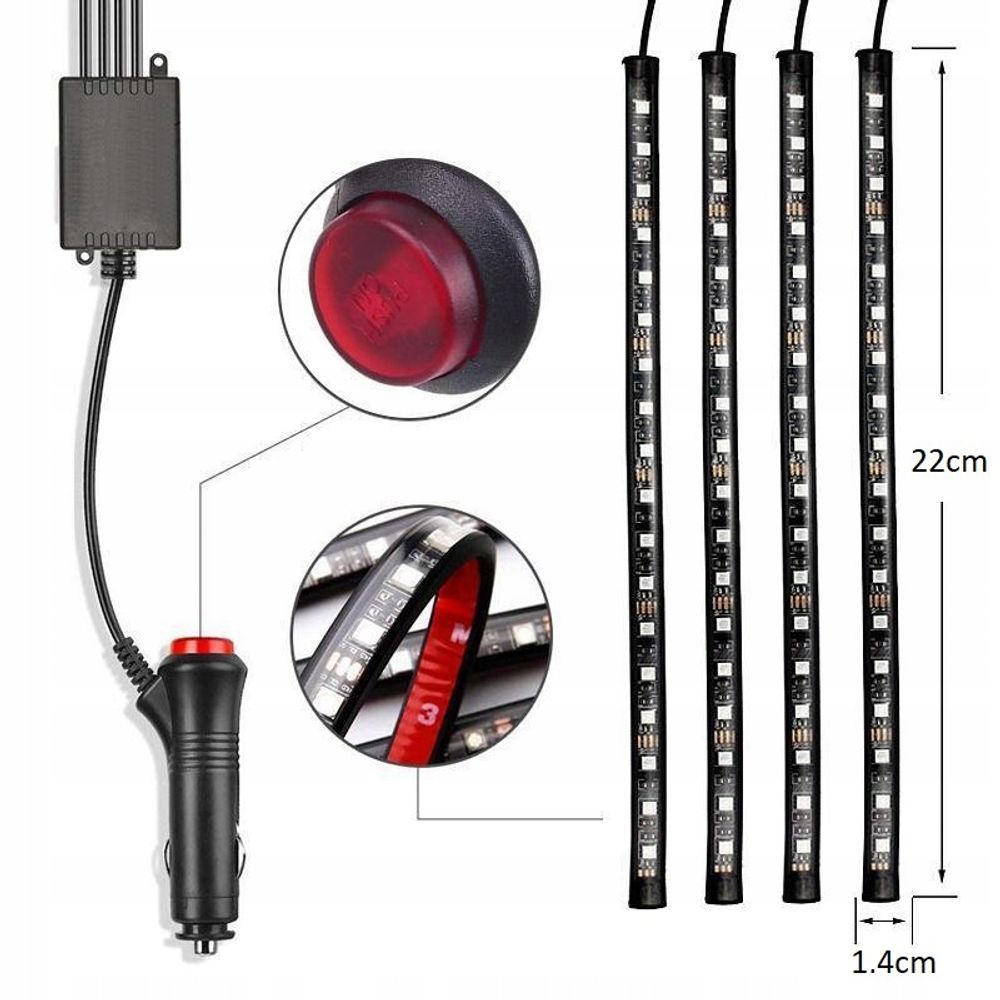 Auto LED Streifen Innenraum Atmosphäre 4pcs Kofferraum Leuchte 48LED KFZ Nachtlicht Deckenleuchte Fußatmosphärenleuchten Autodekoration Retoo