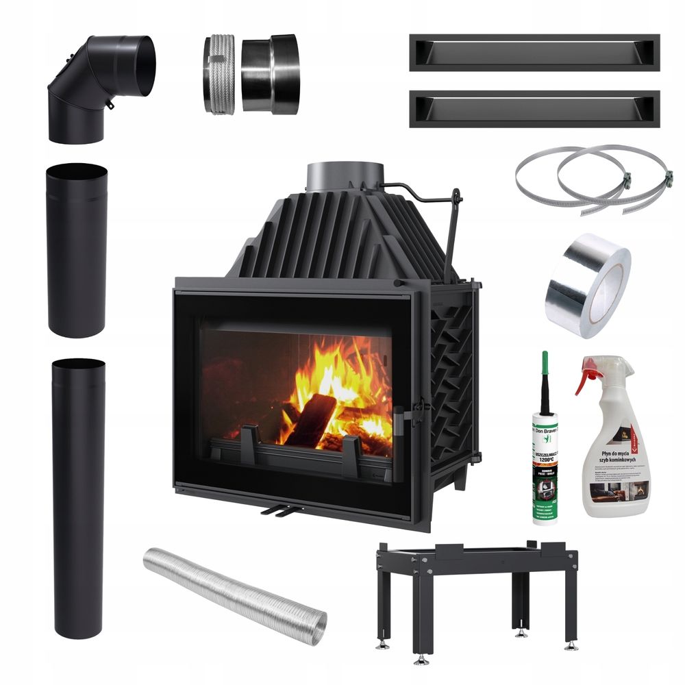 Gusseisen Kamineinsatz KRATKI PRO ZOSIA 12 kW Ø 200 EKO Montagesatz