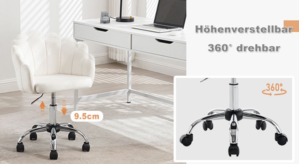 WOLTU Bürostuhl, Samt Stuhl mit Blütenblatt-Rückenlehne, Cremeweiß