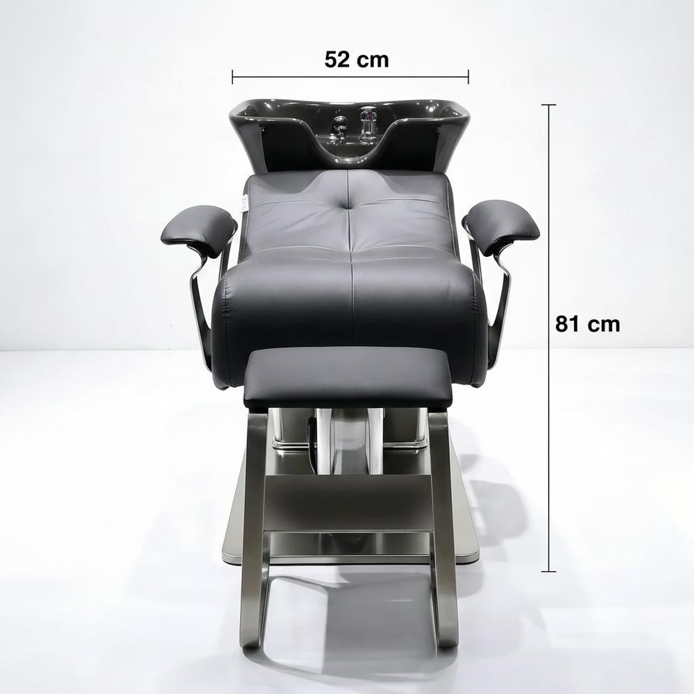 Camila - ležatý kadernícky a barber umývací box do salónu, polohovateľná keramická misa, armatúra,