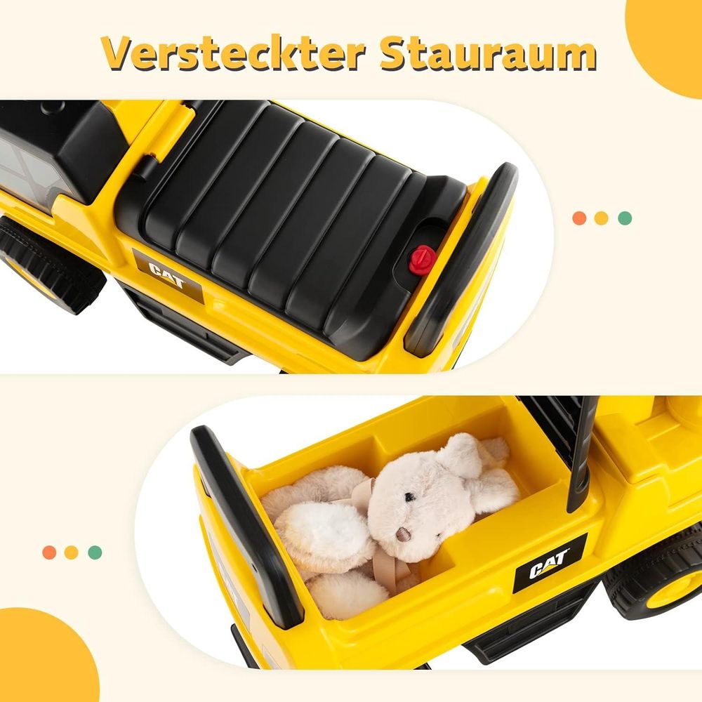GOPLUS Kinderbagger, Sitzbagger mit dreh- und verstellbarer Schaufel, Hupe & Stauraum, Kinderfahrzeuge für Kinder von 1-3 Jahren, bis 25 kg, Gelb