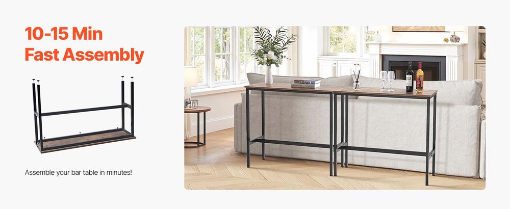 VEVOR Bartisch Bistrotisch Kneipentisch mit Metallrahmen, schmaler & Langer Küch