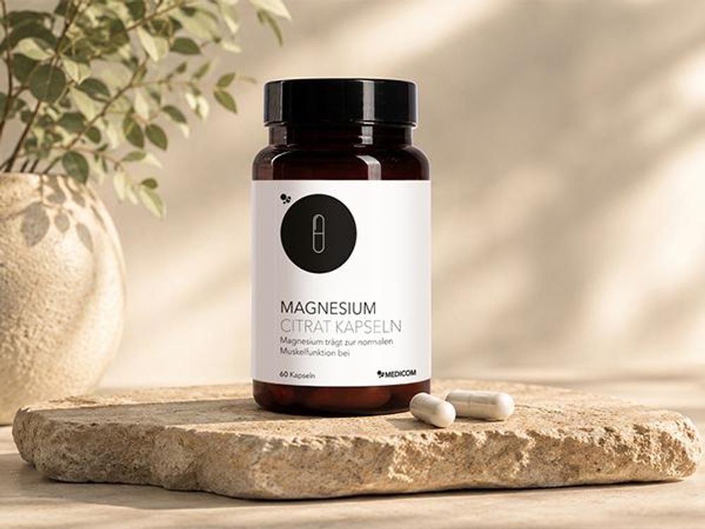 Medicom Magnesium Citrat mit 800 mg Magnesiumcitrat, hohe Bioverfügbarkeit, 60 Kapseln, für Power und starke Nerven