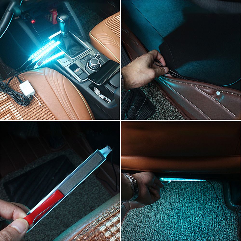 Auto LED Streifen Innenraum Atmosphäre 4pcs Kofferraum Leuchte 48LED KFZ Nachtlicht Deckenleuchte Fußatmosphärenleuchten Autodekoration Retoo