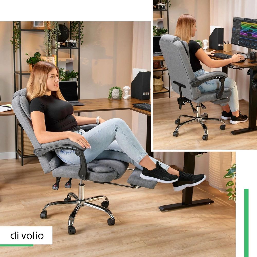di volio kancelářská židle Baldo, ergonomická, tmavě šedá, 150 kg, výškově nastavitelný sedák, podnožka, integrovaná opěrka hlavy, PVC, PP, ocel, PU, tkanina, DV-088OC