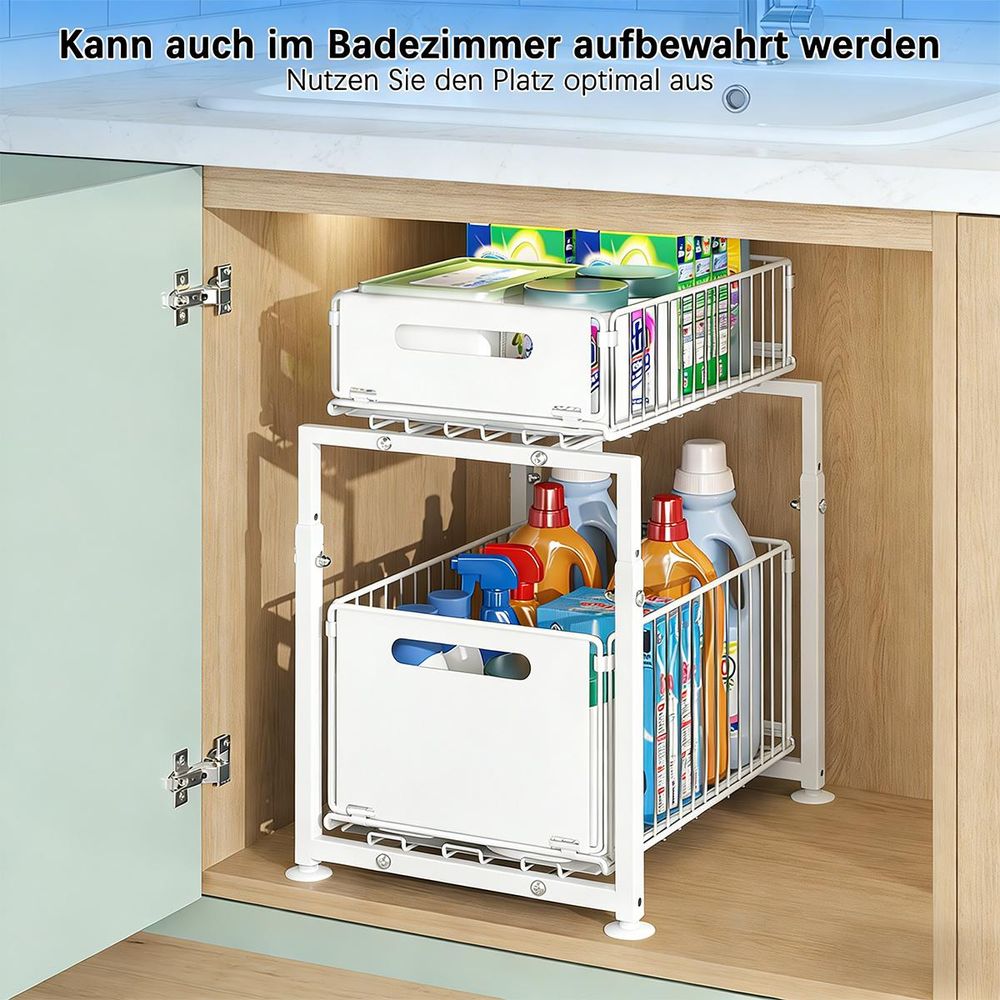 Küchenschrank Organizer 2 Etagen Unter Waschbecken Regal, Spülschrank Organizer, Schubladenregal Weiß