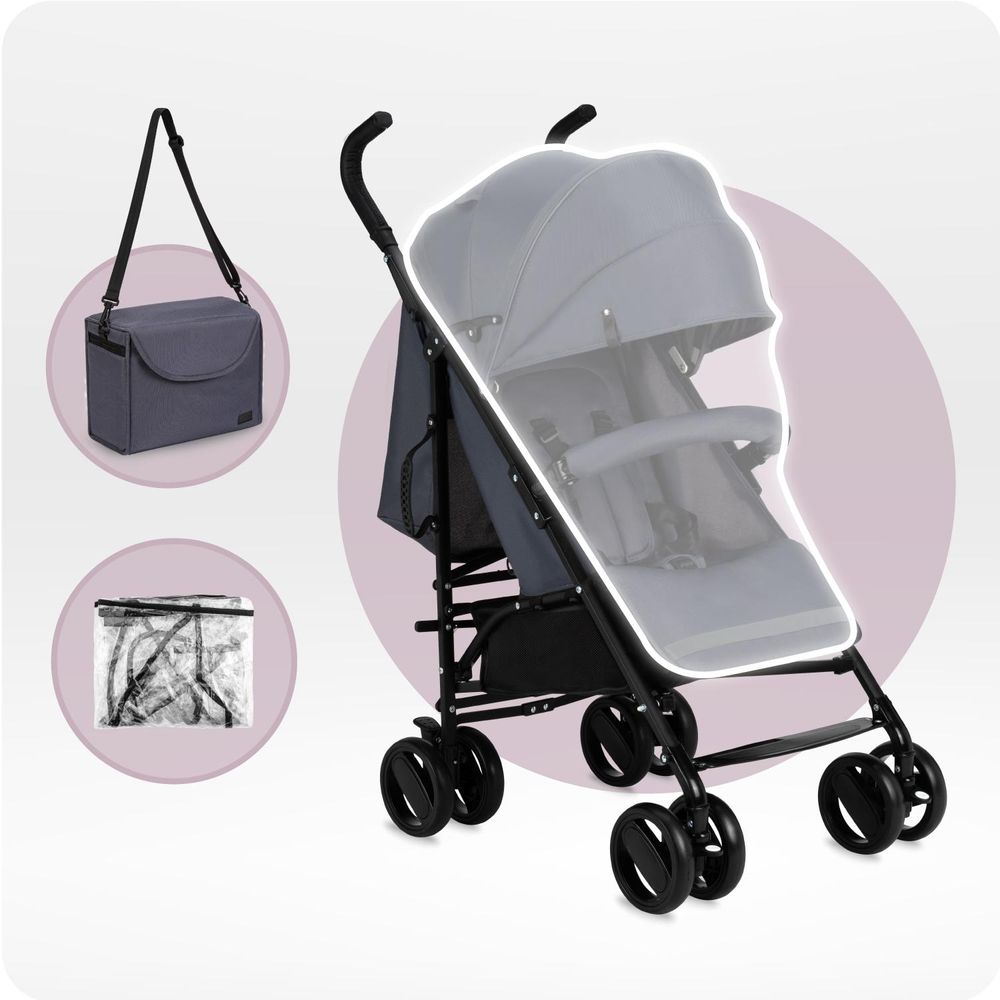 MoMi AKIRA – Ultraleichter Baby Kompaktbuggy 6,7 kg mit verstellbarer Rückenlehne & Drehbügel, inkl. Tasche & Moskitonetz, bis 15 kg – Grau