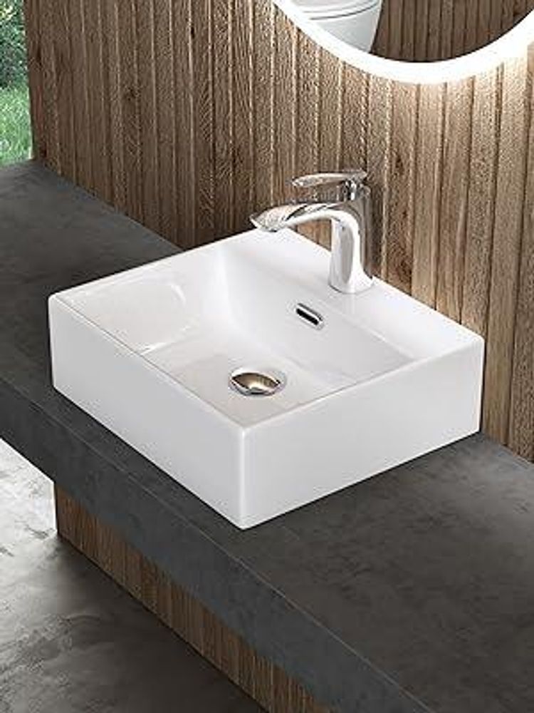 doporro Lavabo Bagno in Ceramica Bianco Lucido 41 cm – Lavabo Sospeso o da Appoggio Piccolo con Foro Rubinetto e Troppopieno, Brüssel206