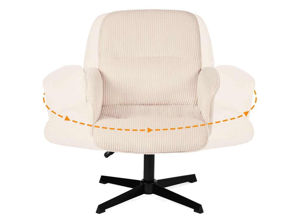 Meubles Cosy Ergonomischer verstellbarer Drehstuhl mit Armlehnen aus beigem Cord – THOMASINA