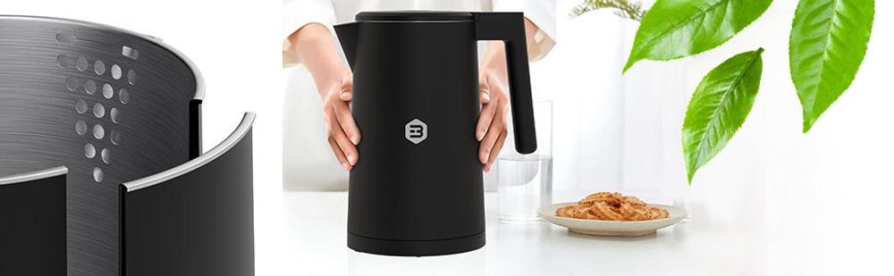 Balter Wasserkocher Edelstahl mit Temperatureinstellung 1,7L, 2200W, BPA-frei, LED-Anzeige, Temperaturwahl 40°C-100°C, Abschaltautomatik, Schwarz