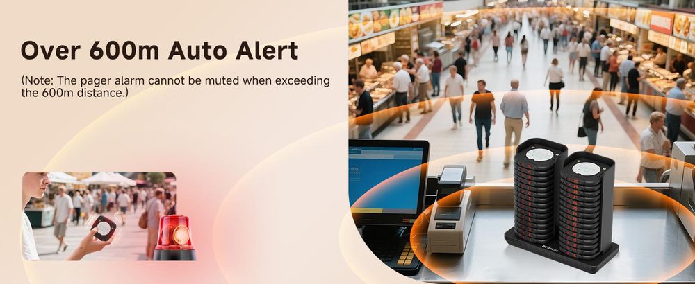 Système de bipeurs Retekess TD186 pour restaurants, 30 bipeurs, portée de 600 m, protection anti-basculement, 64 combinaisons d'appel, touche de mise en sourdine, système d'appel des clients pour bars et cafés, talkie-walkie