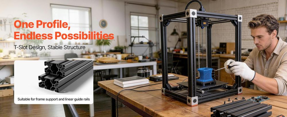 VEVOR 4080 Aluminium Profile 2 Stk. 50 cm, Eloxierte T-Nut-Aluprofile nach EU-Standard, Hochfestes Strangpressprofil, Aluminiumschiene für 3D-Druckerteile, CNC-DIY-Werkbänke und Montage, Schwarz