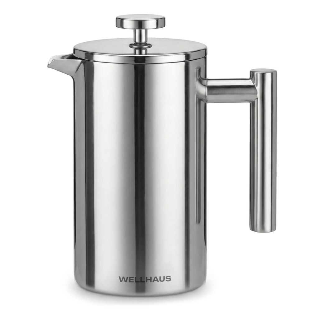 WELLHAUS Kaffeebereite French Press 1 Liter - Edelstahl Thermo Kaffeekanne mit Filter, Kaffeezubereiter Frenchpress für 8 Tassen