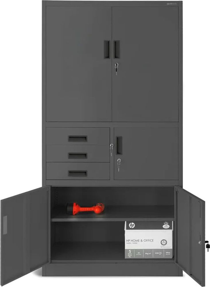 Büroschrank Aktenschrank Tresor Schubladen Geheimfach Stahlblech 185 cm x 90 cm x 40 cm (H x B x T) Farbe: Anthrazit