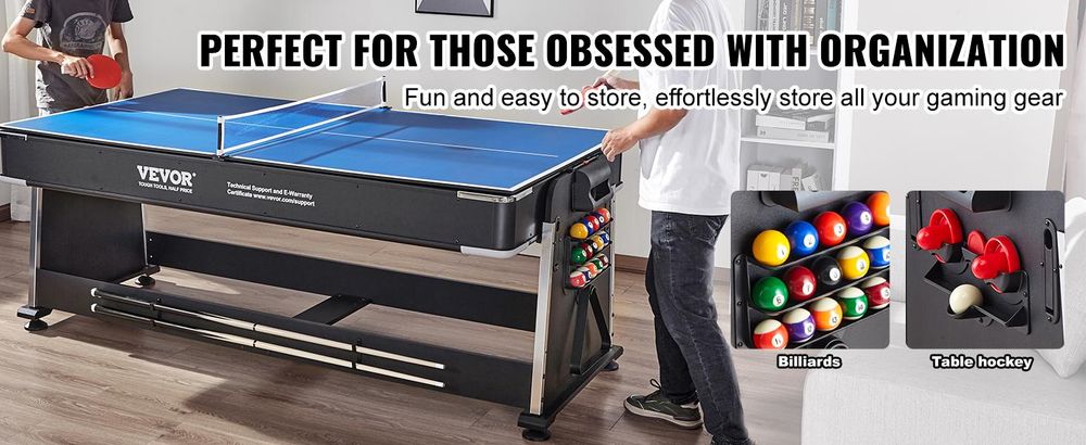 VEVOR 4-in-1 Kombi-Spieltisch-Set, 48" Air-Hockey-Tisch, Multi-Kombinationstisch mit Air-Hockey, Billard, Tischfußball, Tischtennis, Schiebern & Pucks, Sport-Arkade-Tisch für das Familien-Spielzimmer Büro, 223 cm