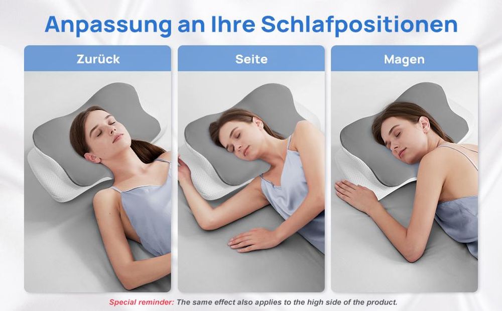 CMYbabee Nackenstützkissen aus Memory-Schaum, Ergonomisches 2-Höhen Kopfkissen für Rücken- & Seitenschläfer, 6 Zonen, Atmungsaktiv, Grau