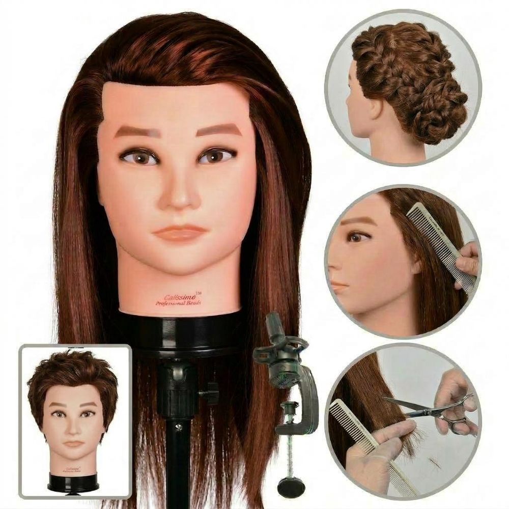 Tête à coiffer homme Anton brown 50cm - Tête d’apprentissage en cheveux synthétiques thermiques