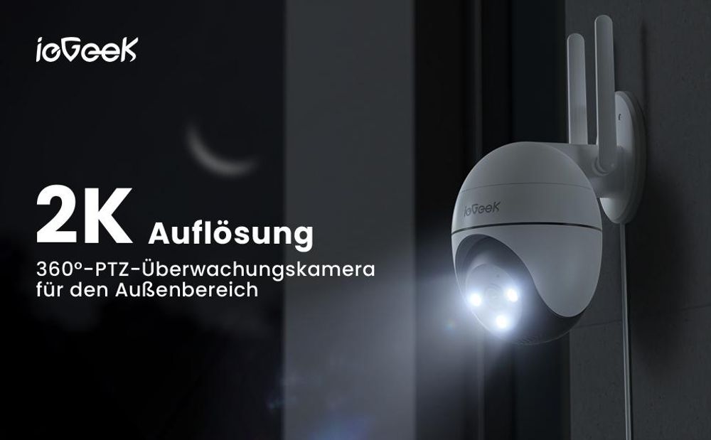 ieGeek 5MP Überwachungskamera Außen Wlan,IP Kamera mit PTZ, 2-Wege-Audio,7/24 Aufnahme,IP65，Farbnachtsicht, Alarm, 64GB
