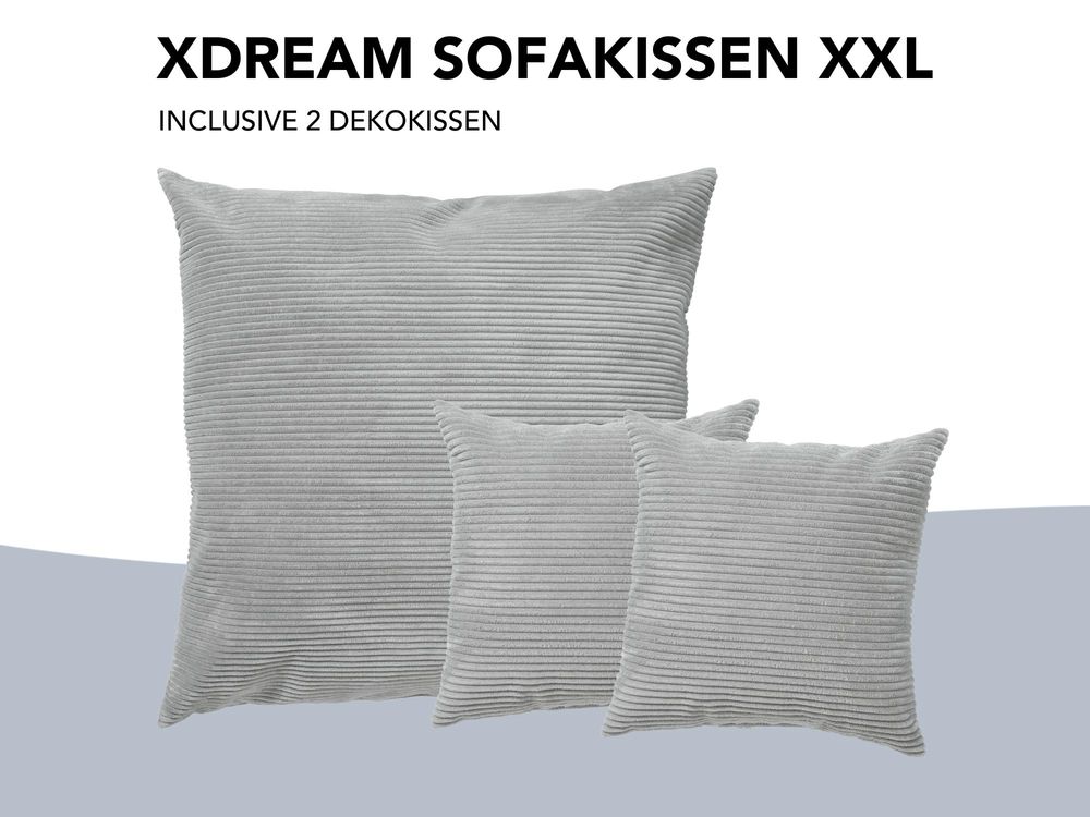 Sofakissen Set | Cord grau | 1x 90x90cm und 2x 45x45cm | Dekokissen | XDREAM