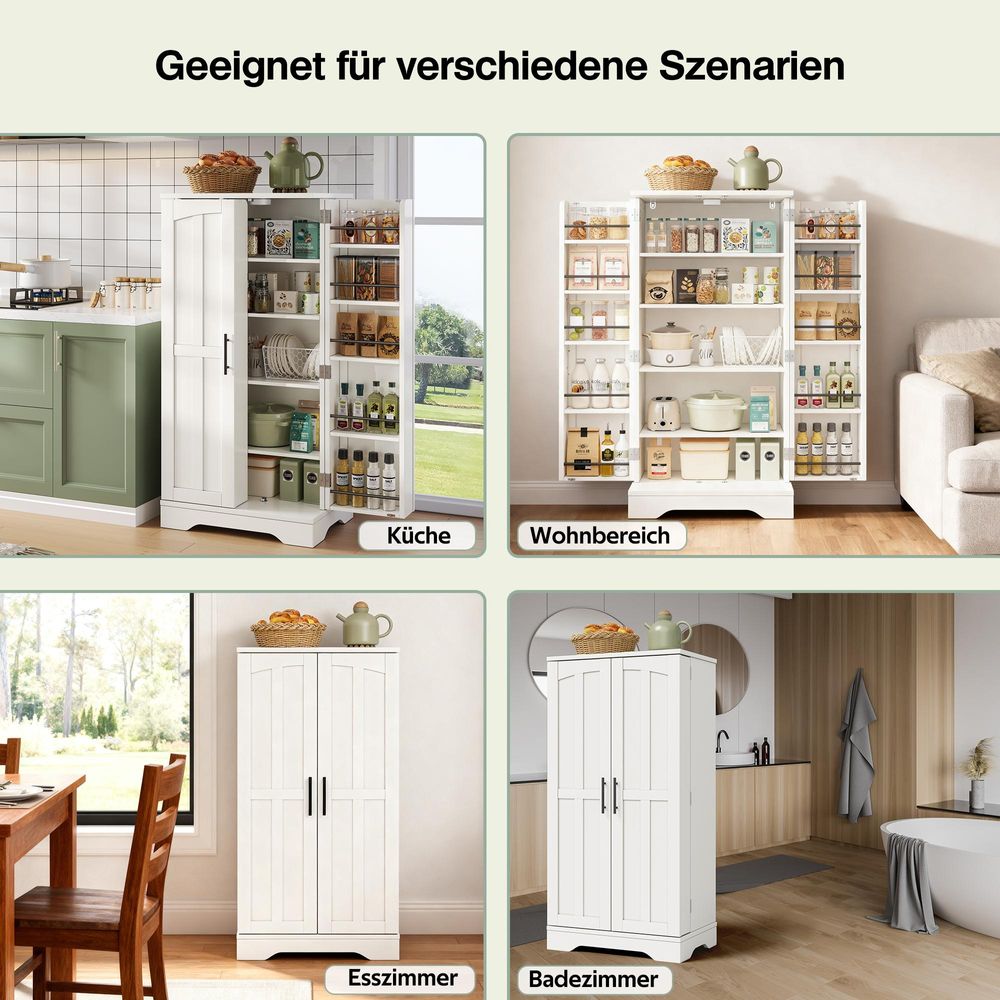 Flieks 2-türiger Küche Hochschrank mit LED, Schrank mit verstellbaren Regalböden & Türablagen, Küchenschrank Aufbewahrungsschrank 60x40x120 cm, Weiß