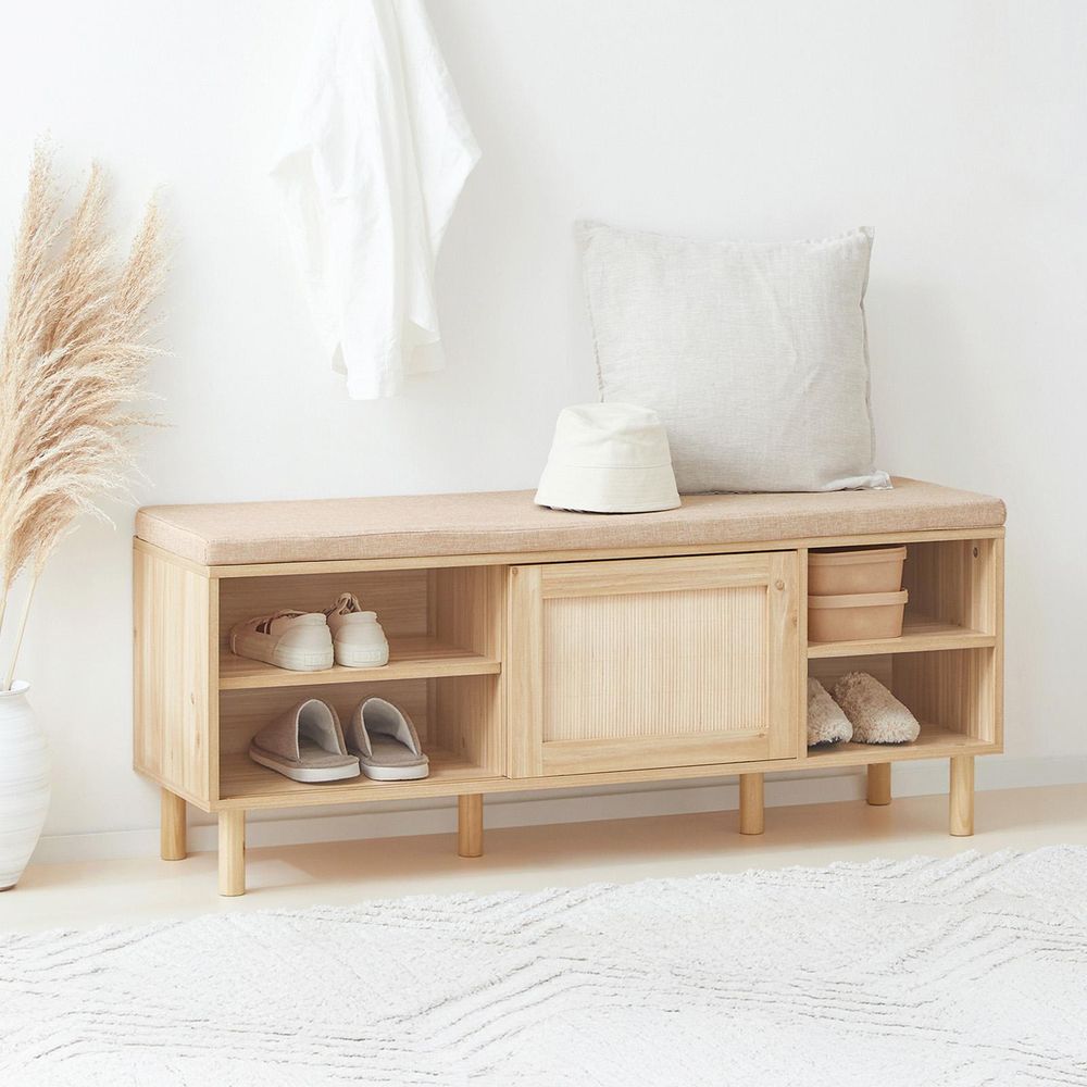 SoBuy Schuhschrank mit Sitzbank 2 Schiebetüren 230kg MDF Schuhbank mit Sitzfläche für stilbewusste Familien im Eingang Flur oder Wohnzimmer FSR163-N