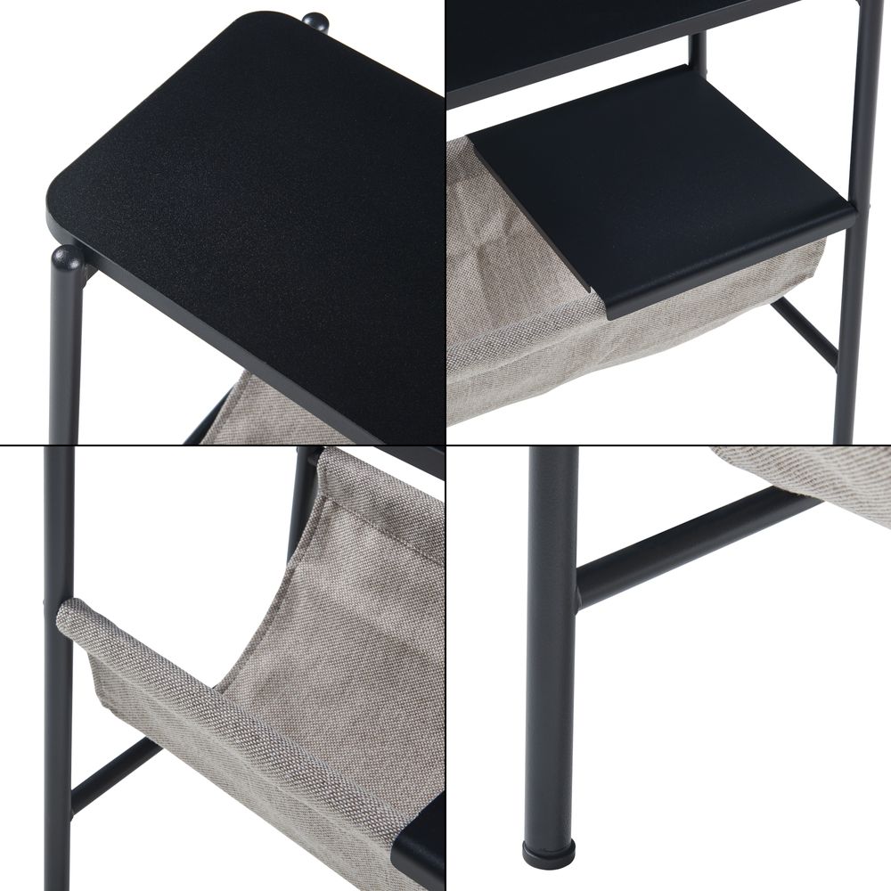 Beistelltisch 'Samnanger' mit Textilablage 60x28x53cm Stahl Schwarz