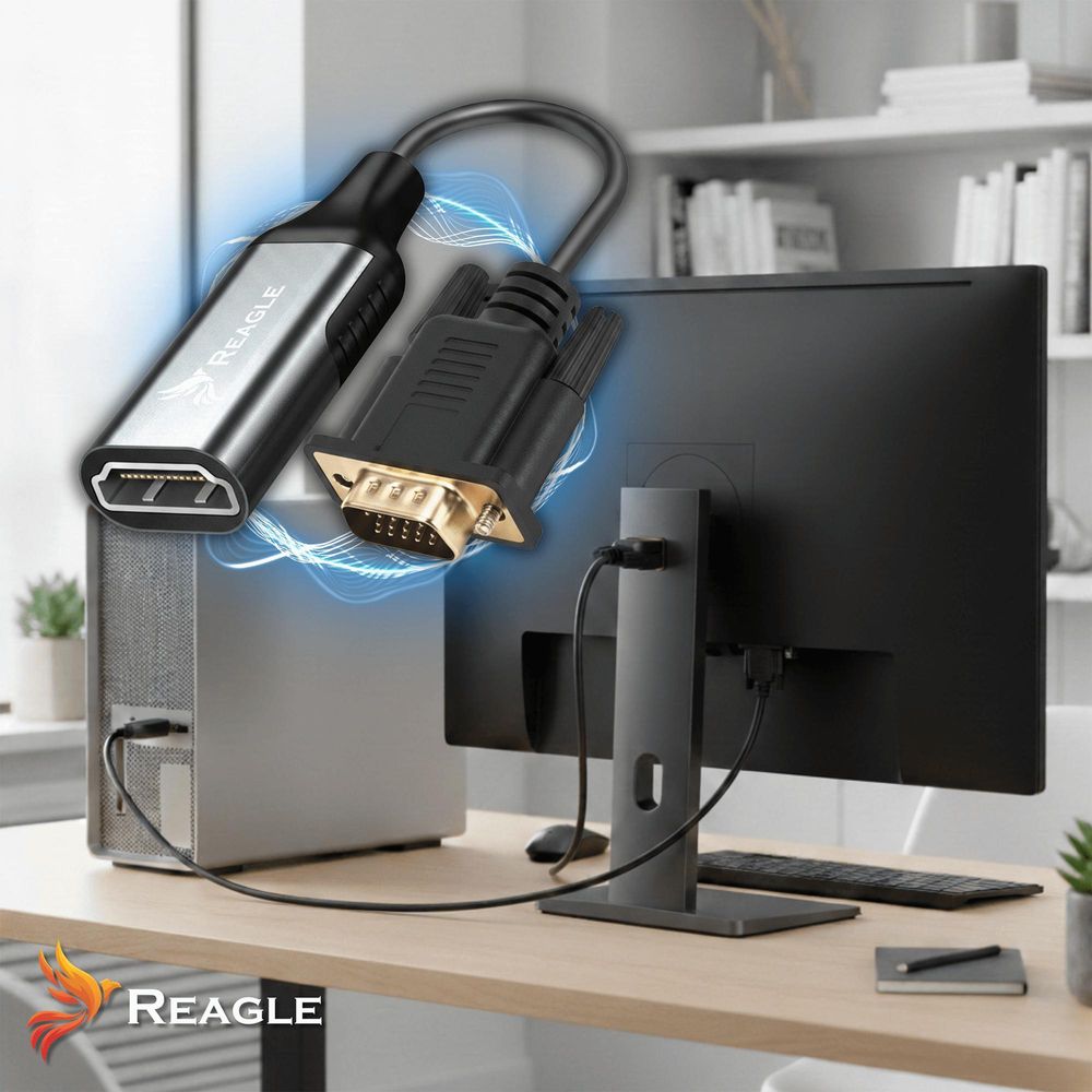 Reagle VGA zu HDMI Adapter Kabel Konverter Full HD 1080p 60Hz D-Sub – VGA → HDMI Signalumwandlung Aktiver Konverter