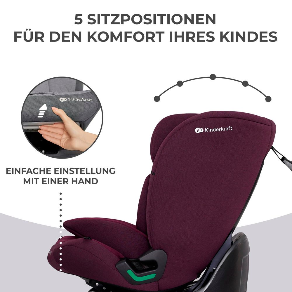 Kinderkraft ONETO3 i-Size Kindersitz 76-150 cm - ISOFIX & TOP TETHER - 3-lagige Kopfstütze - RECLINING-Funktion - ab 15 Monate bis 12 Jahre - Rot
