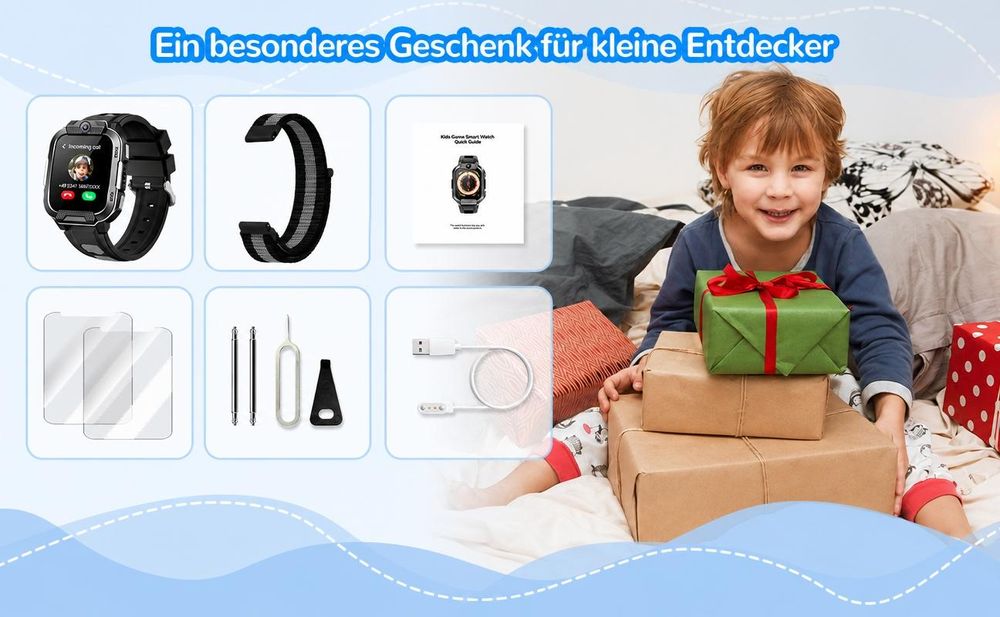 2026 4G Kinder Smartwatch mit GPS Telefon Video SOS für Jungen Mädchen Smartwatch 4-fache Ortung (GPS, WLAN, LBS, AGPS), Sicherheitszonen, Eltern App
