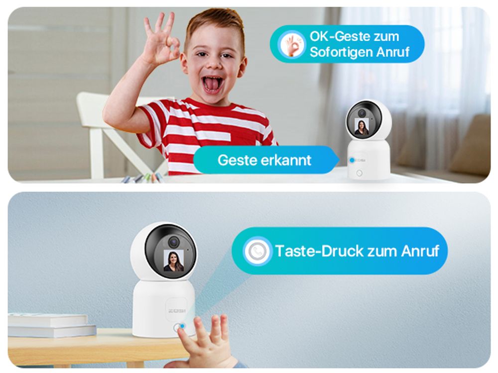 ZOSI 4K WLAN Überwachungskamera mit 1,44" Monitor, 8MP Innen Kamera 360° Schwenkbar, 2-Wege-Videoanruf, 2,4/5Ghz WiFi, AI Personenerkennung, C519M