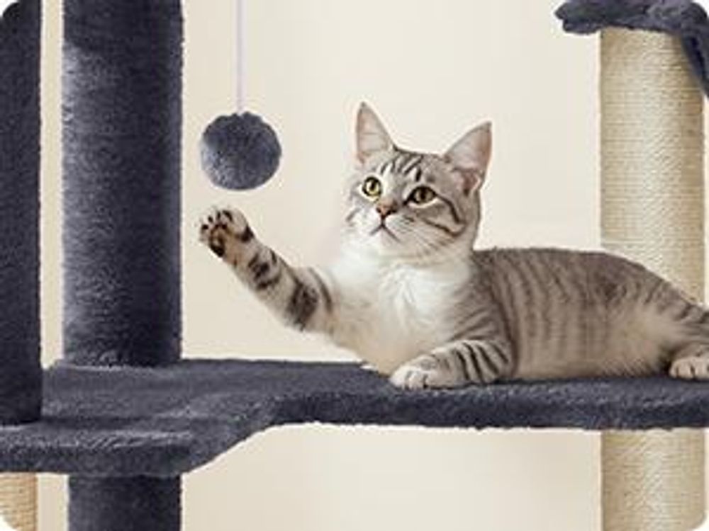 FEANDREA Kratzbaum für Raumecke, Katzenbaum, mit großer Kuschelhöhle, großen Plattformen, mehr Stabilität Dunkelgrau