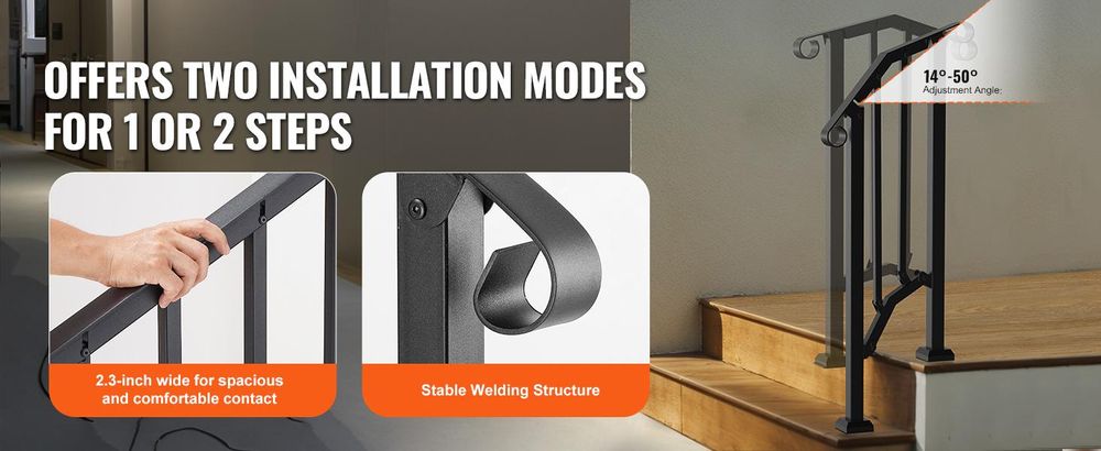 VEVOR Handläufe für Außentreppen, 1–2-stufiges Treppenhandlauf-Set, Übergangsgeländer Kohlenstoffstahl mit Montagesatz, Treppengeländer für Senioren, Betonstufen & Veranda & Deck,