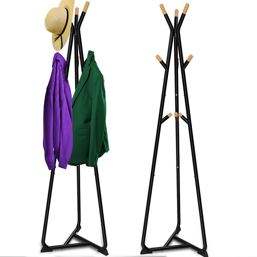 Kleiderständer 9 Haken 172 cm Metall Kleiderstange Garderobenständer Ablage Modern Design Garderobe Schwarz Retoo