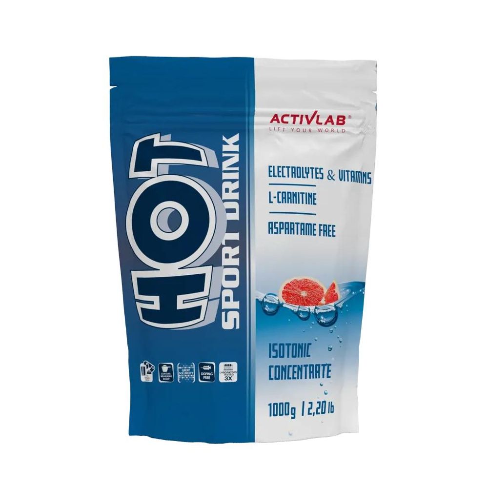 Activlab Hot Sport Drink 1000 g, Grapefruit, Isotonisches Getränkepulver, Elektrolyte, Vitamine, L-Carnitin, über 80 Portionen