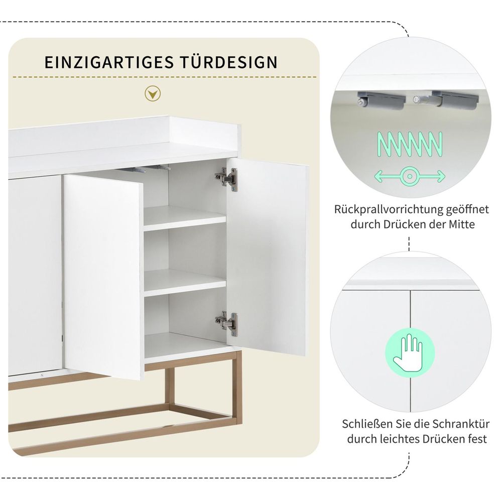 INONEFT Sideboard Kommode 120cm breit,Modernes Buffetschrank mit 4 Türe,Kommode Schrank Buffetschrank mit Verstellbares Regal und Metallbeinen,Weiß