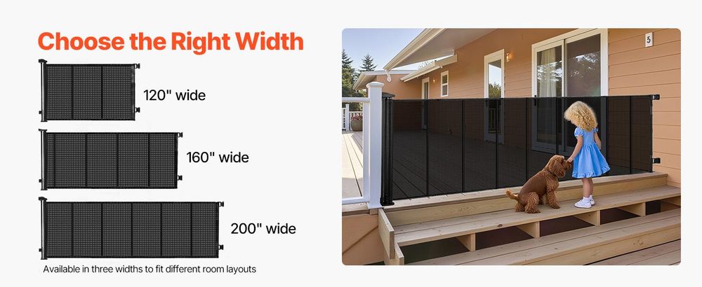 VEVOR Ausziehbares Babygitter, 870 mm hoch, bis zu 1800 mm breit ausziehbar, ausziehbares Gitter für Kinder oder Haustiere, Netzmaterial, einfach zu installieren für Innen Treppen, Türöffnungen, Flure, Spielzimmer, Schwarz, Schwarz-i, 4250x1060 mm