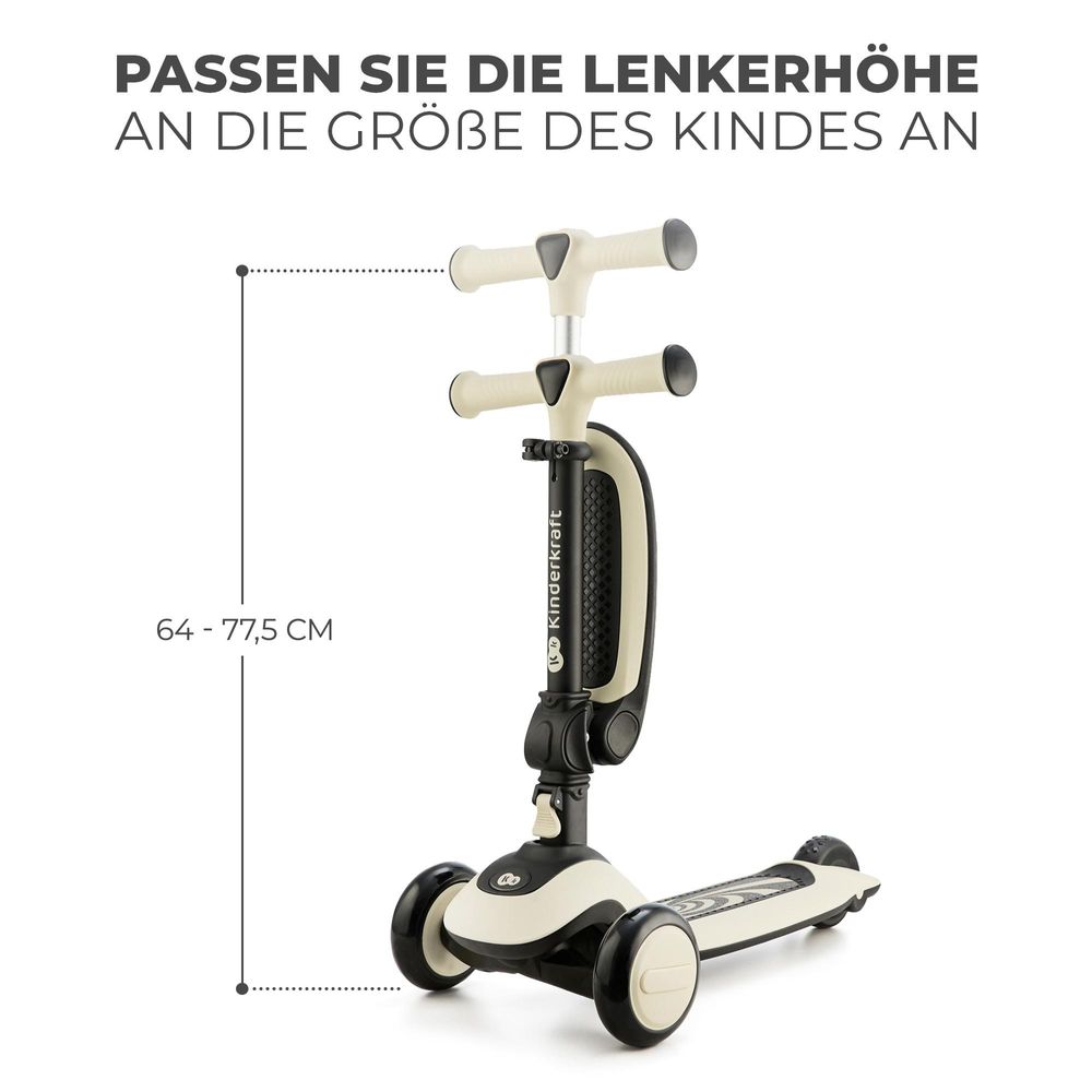 Kinderkraft HALLEY 2in1 - Laufrad & Dreirad Roller, für 1- bis 5-Jährige, leuchtende PolyurethanRäder, verstellbarer Lenker, nur 3 kg leicht - Weiß