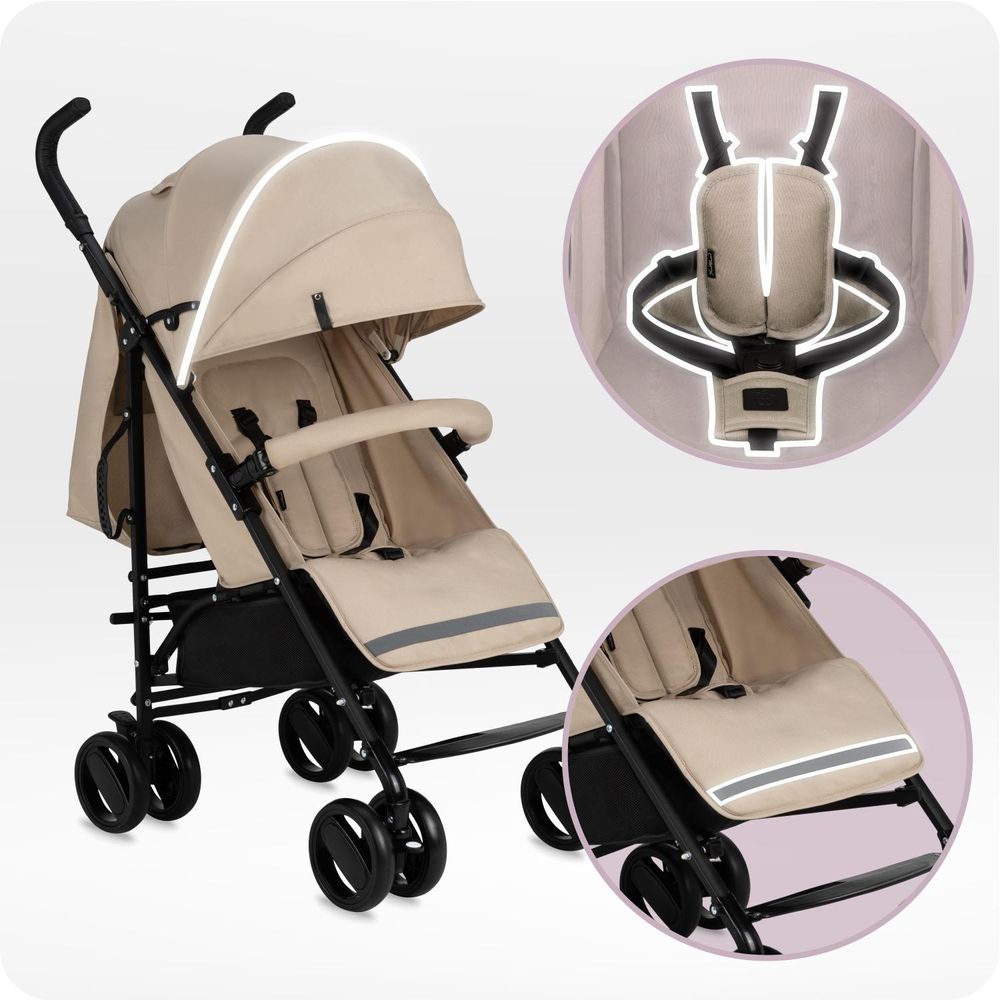 MoMi AKIRA Buggy Kinderwagen – Zusammenklappbar, Leicht 6,7 kg, Moskitonetz, Regenschutz, Korb, Tasche – Beige