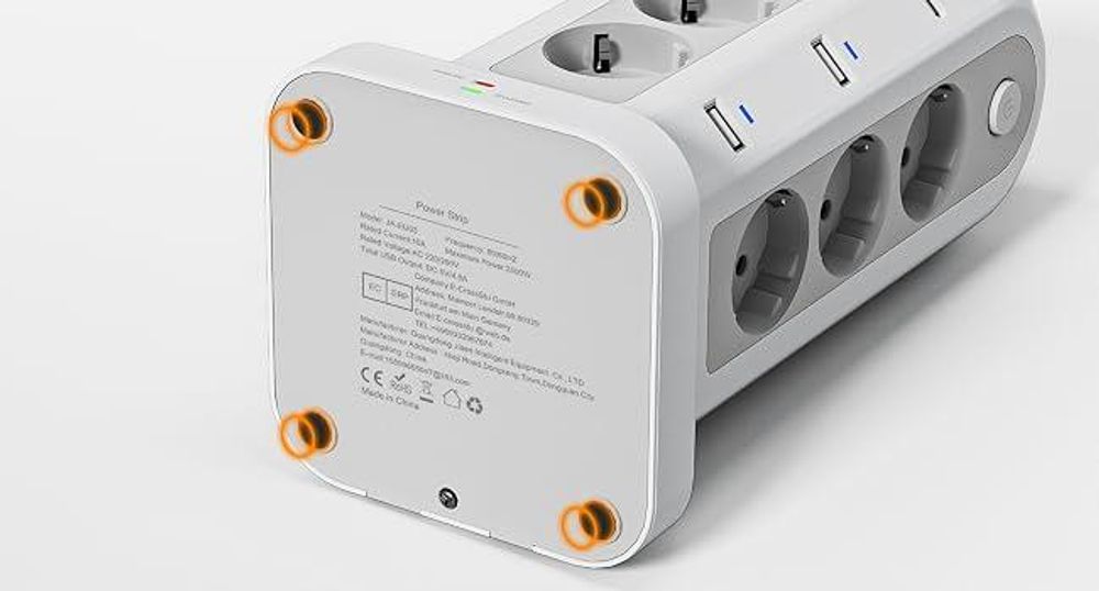 TESSAN 12 Fach Mehrfachsteckdose mit 2 USB C und 4 USB A Verlängerungskabel 5M Überspannungsschutz Steckdosenturm 3680W