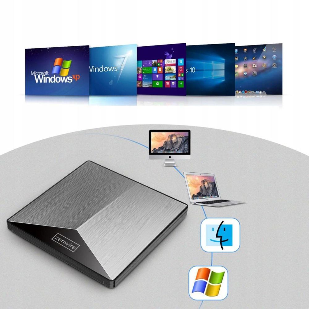 Externes DVD-CD-RW Laufwerk - USB 3.0 and USB-C 3.1 - 2-in-1 Brenner - Aluminium - für Laptop PC - Plug and Play