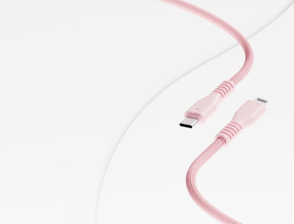 QUALO Nylon USB-C auf Lightning Kabel – 1,5 m, 2,4 A, Rosa QKN-CL-16 Schnellladekabel 12W