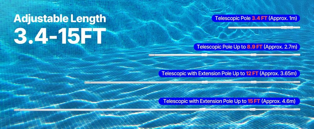 VEVOR Poolstange Schwimmbadstange (1-4,6 m), Teleskop-Reinigungsstangen für Schw