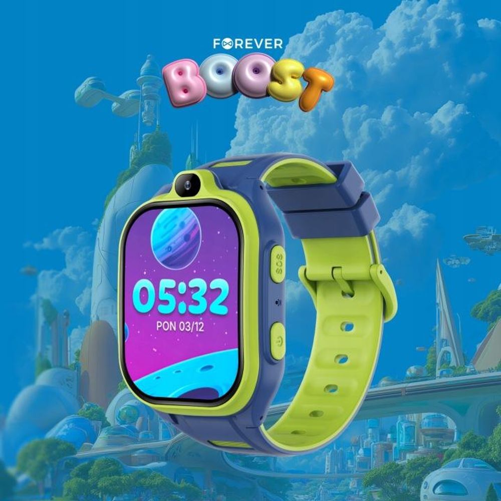 Smartwatch Forever GPS WiFi 4G Kids Boost KW-530 Niebieski AI SOS IPS 2.0" nanoSIM 2Mpx G-Sensor IP67 GeoFencing VideoCall 800 mAh