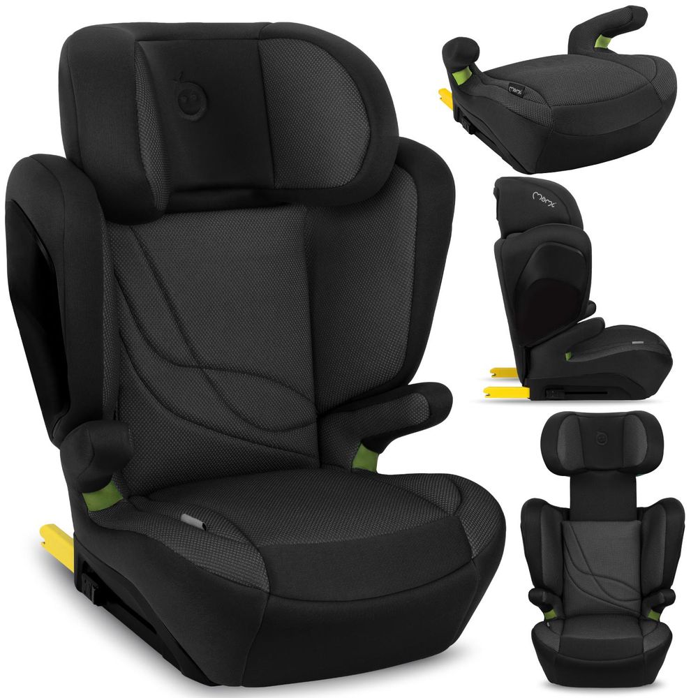 MoMi MEI – i-Size Kindersitz Gruppe 2/3 (100–150 cm, bis 36 kg) mit ISOFIX & 9-fach verstellbarer Rückenlehne – Schwarz